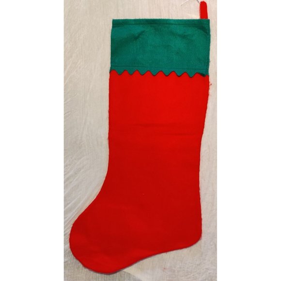 Large Size Vtg Decor Plush Red & Green Trim Felt Christmas Stocking 12x18" - Picture 4 of 6